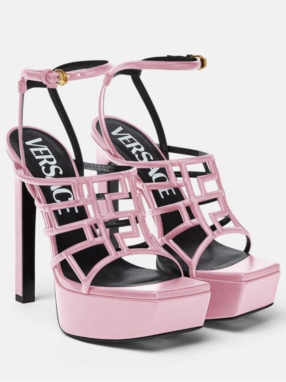 Versace Pink Patent Leather Caged Platform Sandals